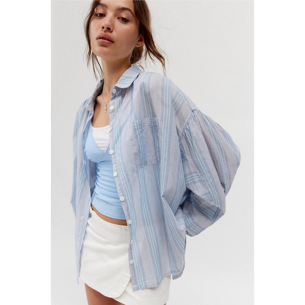 UO BDG Erin breezy blue striped button down shirt sz S